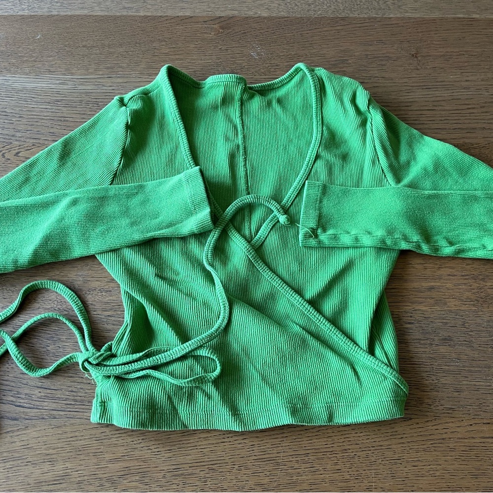 Big Bud Press Lawn Green Many Colors Ribbed Wrap Top Size XXS See msmts runs big
